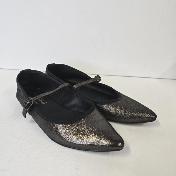 Maypol Shoes - Maypol Womens Metallic Pewter Leather Pointed Toe Mary Jane Ballet Flats Size 38